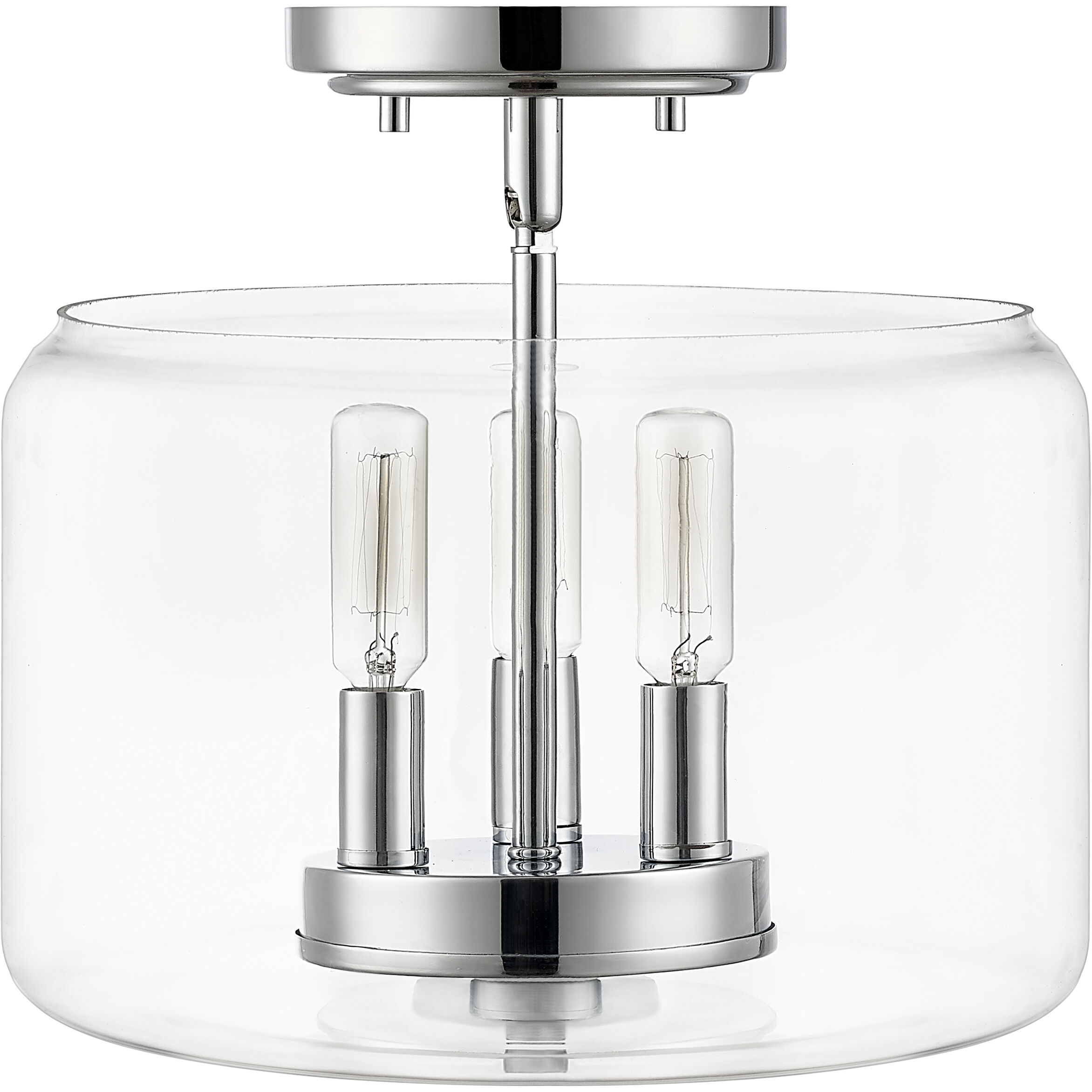 Asheville 3 Light 11 inch Chrome Indoor Semi-Flush Ceiling Light